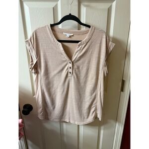 Jane‎ + Delaney Cream Colored Short Sleeve Blouse with Buttons. Size Medium